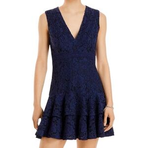 NWT AQUA Navy Sleeveless Allover Lace Back Zip Lined Mini Dress Size Medium